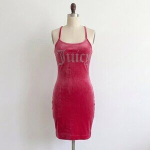 SOLD Juicy Couture Velour Dress Strappy Coral Pink Velvet Mini Bodycon Bling